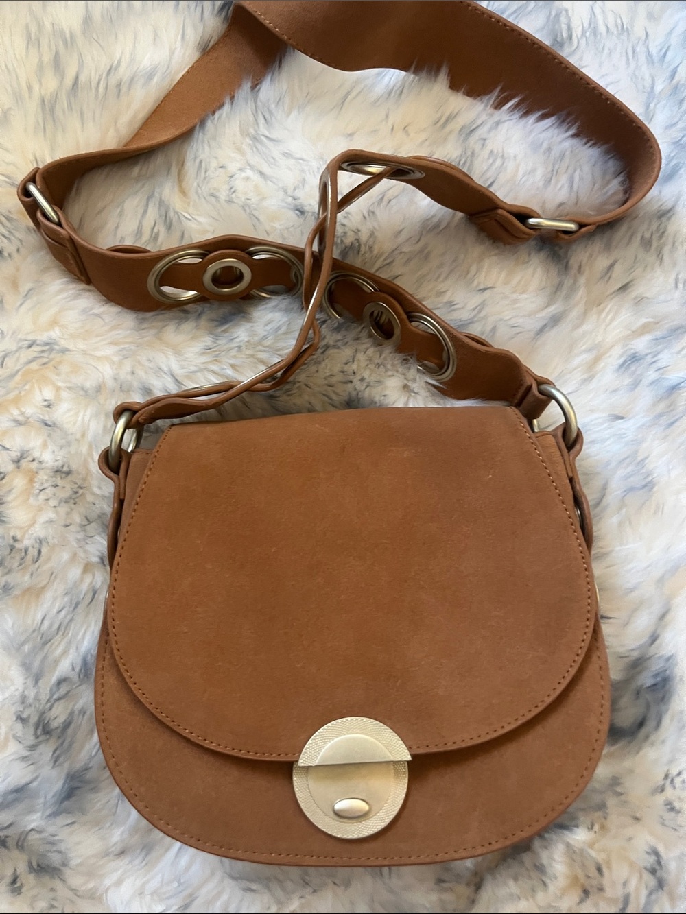 BRAND NEW Foley + Corinna Tan Suede Grommet Crossbody